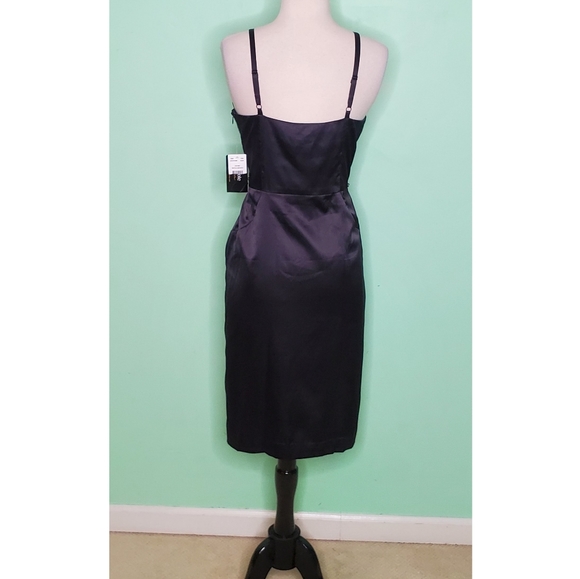 Nicole Miller Black Satin Midi Cocktail Dress NWT - Picture 4 of 5